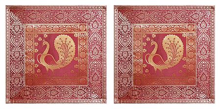  set of 2 Silk Cushion Covers with Weaved Zari Elephant Design