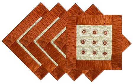 Five Pieces Rust Color Satin Silk Cushion Covers with Mirrorwork