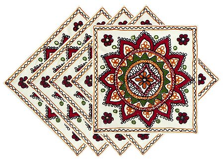 Five Piece Katchi Embroidered Cushion Covers with Mirrowork