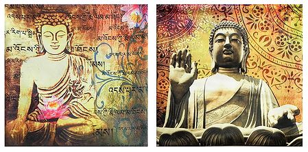 Pair of Satin Cushion Covers with Buddha Print