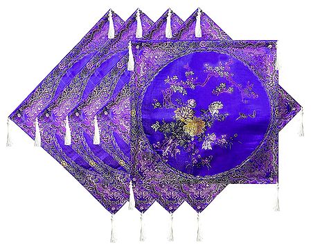 Set of 5 Dark Blue with Purple Satin Silk Cushion Covers