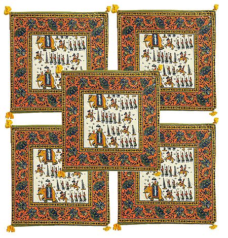 Set of 5 Procession Print Cotton Cushion Covers