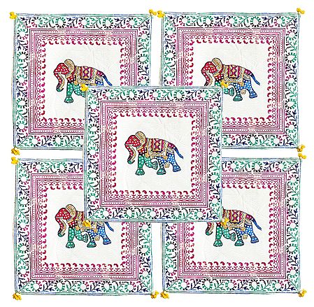 Set of 5 Elephant Print Cotton Cushion Covers