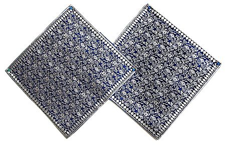 Dark Blue and WhiteKashmiri Design Brocade Cushion Covers - Two Pieces