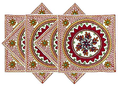 Five Piece Katchi Embroidered Cushion Covers with Mirrowork