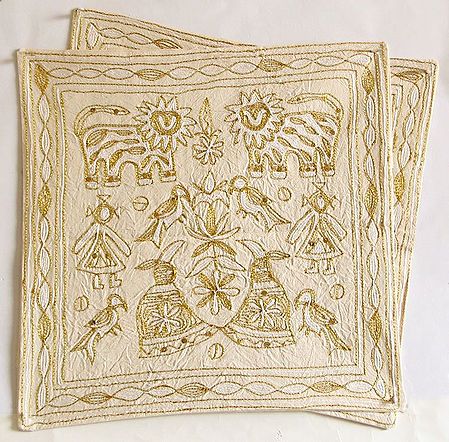 Embroidered on Off White Cushion Covers