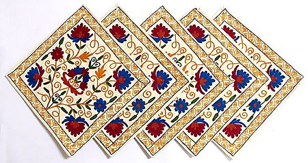 Five Piece Cushion Covers with Kashmiri Embroidery