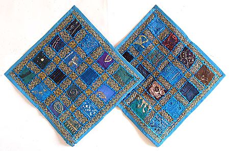Patchwork on Blue Cushion Covers