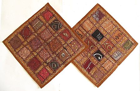 Patchwork on Dark Brown Cushion Covers