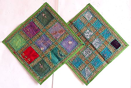 Patchwork on Green Cushion Covers
