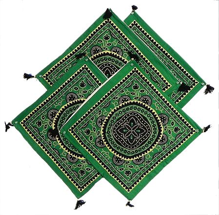 Set of 4 Green with Black Printed Cushion Covers