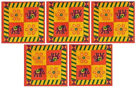 Five Piece Elephant Print Cotton Cushion Covers
