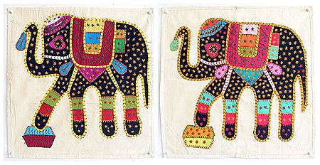 Two Piece Cushion Covers with Applique and Embroidery