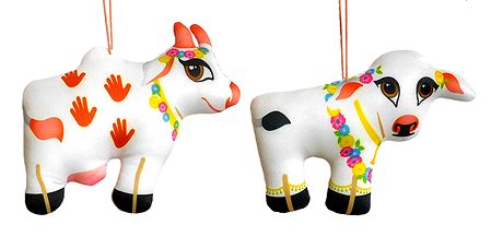 Krishna's Cow with Calf - Hanging Cute Cloth Doll
