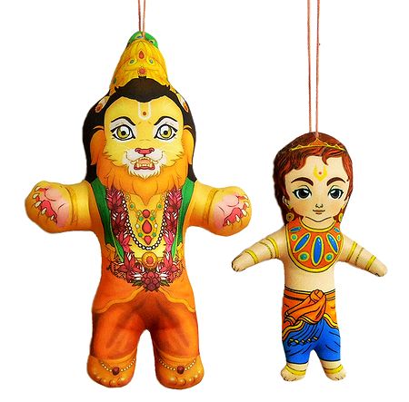 Narasimha Avatar and Prahlad - Hanging Cute Cloth Doll