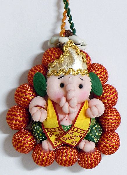 Priest Ganesha Surrounded by Rudraksha - Wall Hanging