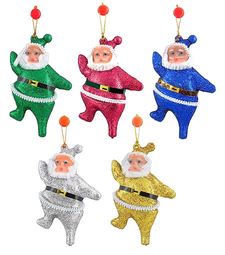 Set of 5 Hanging Multicolor Santa Claus for Christmas Decoration