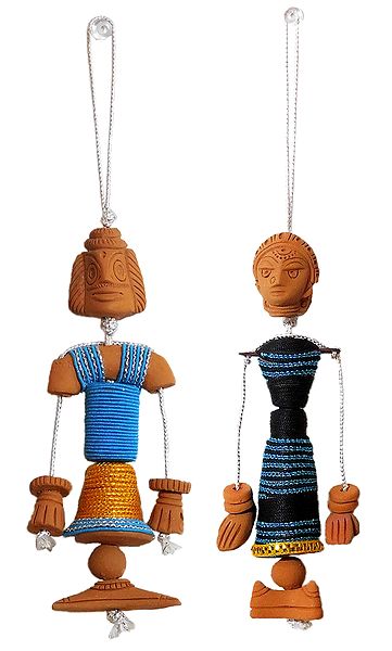 Terracotta King and Queen Hanging Dolls - Set of 2 Car Hangings 