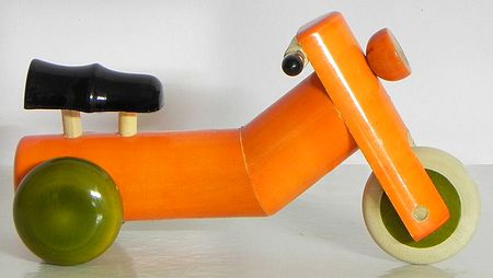 Saffron Scooter with Green Wheel - (Chennapatna Toy)