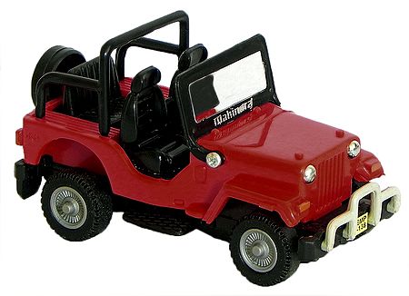 Red Mahindra Classic Jeep