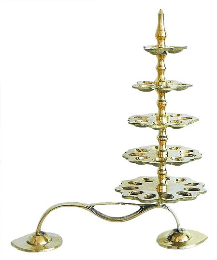 Hand Held 35 Oil Lamps in Five Steps for Puja Aarti (can be dismantled)