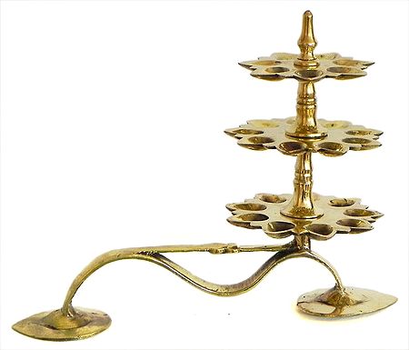 Hand Held 25 Oil Lamps in Three Rows for Puja Aarti (can be dismantled)