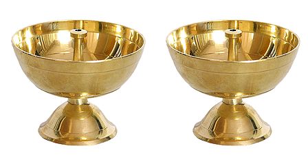 Set of 2 Akhand Jyoti Brass Oil Lamp