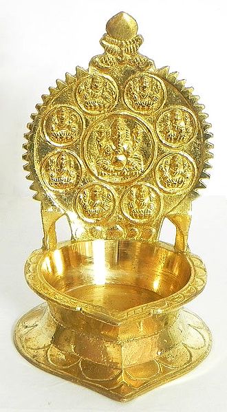 Brass Oil Lamp with Ashtavinayaka