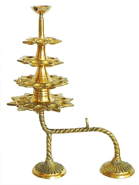 Hand Held 31 Oil Lamps in Three Rows and One on the Top for Puja Aarti (can be dismantled)