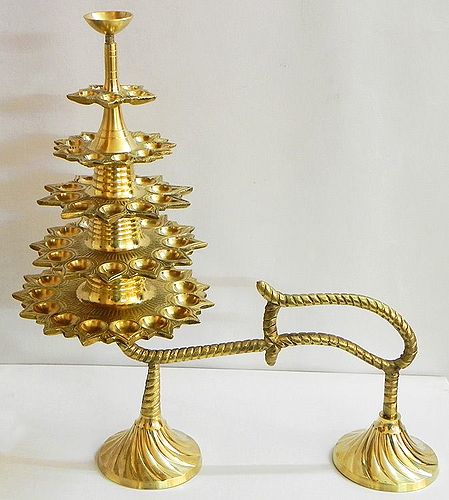 Hand Held 51 Oil Lamps in Five Rows and One on the Top for Puja Aarti (can be dismantled)