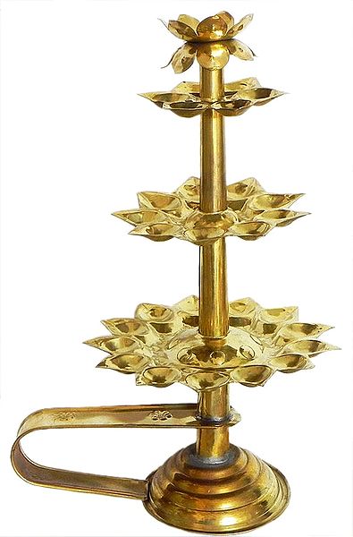 Hand Held 28 Oil Lamps in Five Rows and One on the Top for Puja Aarti (can be dismantled)