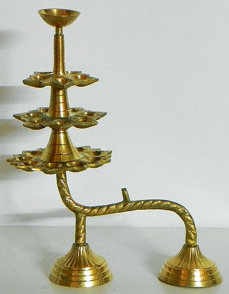 Hand Held 21 Oil Lamps in Three Rows and One on the Top for Puja Aarti (can be dismantled)