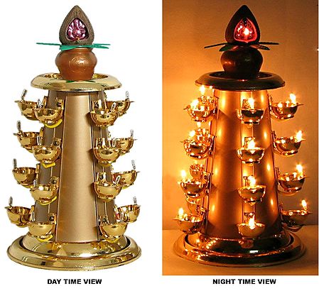 Decorative Electric Lamp with Ganesha for Puja (Two Pieces)