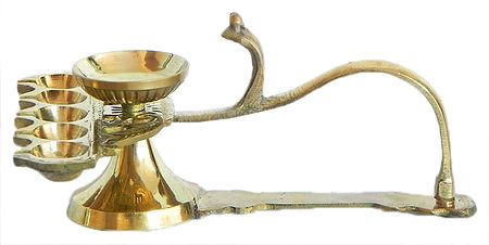 Hand Held Five Faced Oil Lamp with Camphor Burner