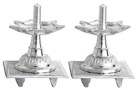 A Pair of Seven Faced Oil Lamp with Chowki