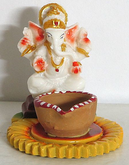 Ganesha with a Terracotta Ghee or Oil Lamp