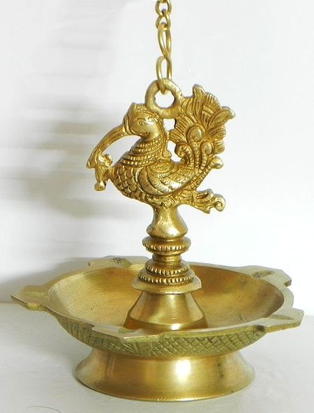 Five Faced Peacock Hanging Oil Lamp 