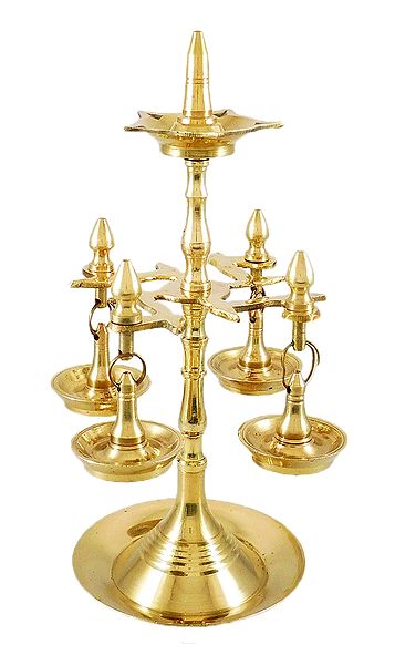 4 Oil Lamps in One Row and One 5 Faced Diya on the Top (can be dismantled)
