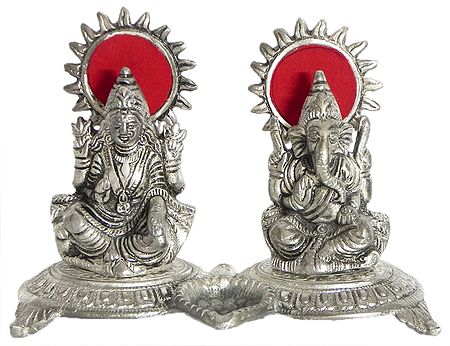 lakshmi and Ganesha with Diya