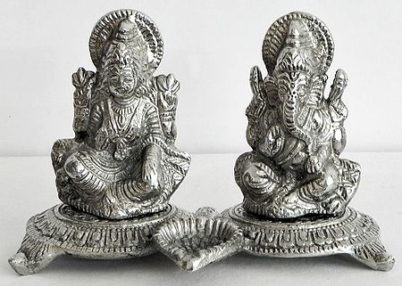 Ghee or Oil Lamp with Lakshmi and Ganesha