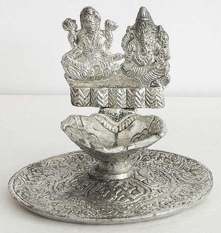 Ghee or Oil Lamp with Lakshmi and Ganesha
