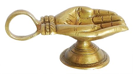 Hand Shaped Brass Diya with Handle