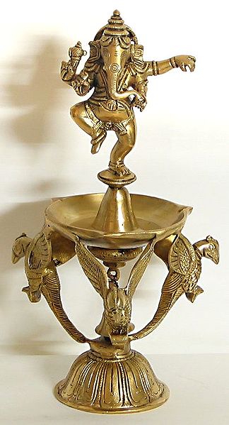 Oil Lamp with Dancing Ganesha