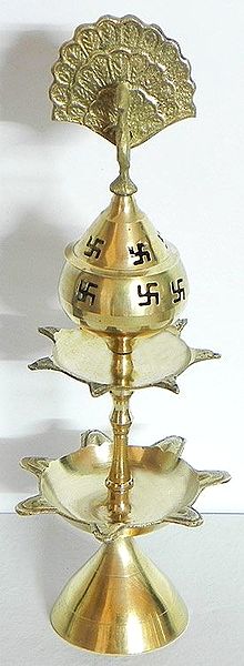 Ghee or Oil Lamp with Peacock