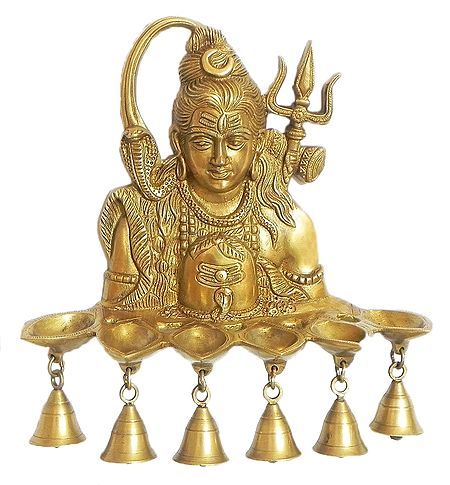 Shiva with Six Oil Lamps and Six Bells - Wall Hanging