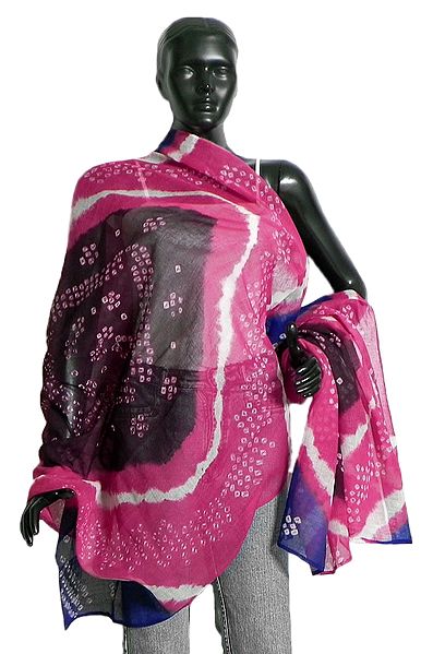 Brown and Pink Tie and Dye Dupatta