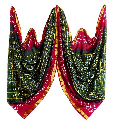 Green with Red Bandhni Gharchola Dupatta