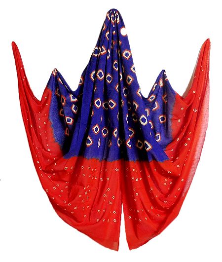 Blue with Red Bandhni Cotton Dupatta