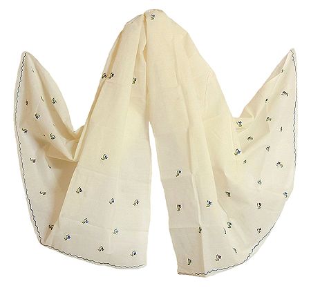 Ivory Color Cotton Dupatta with Embroidery