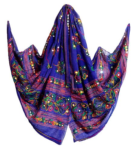 Purple Cotton Dupatta with Embroidery